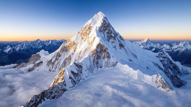 An 8,000 metre peak rising above the clouds at dawn